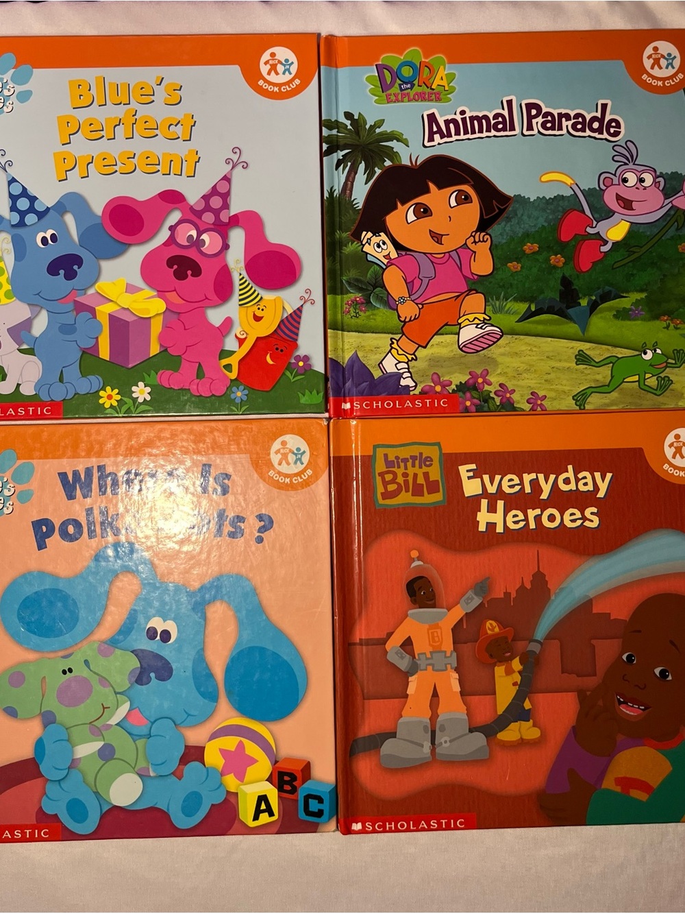 Lot of 4 Vintage Nick Jr Book Club HC Books Scholastic Dora Blues Clues